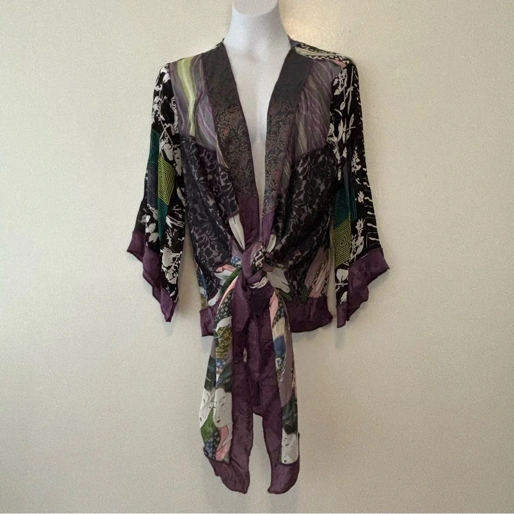 Sterling Styles kimono top purple Oriental patchwork pattern one size - Picture 5 of 10